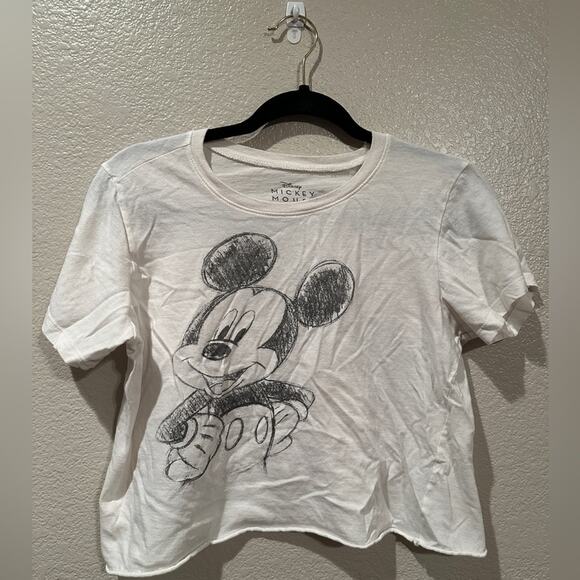Disney Mickey Mouse sketch hi and bye raw hem cropped tee sz L - Picture 1 of 6